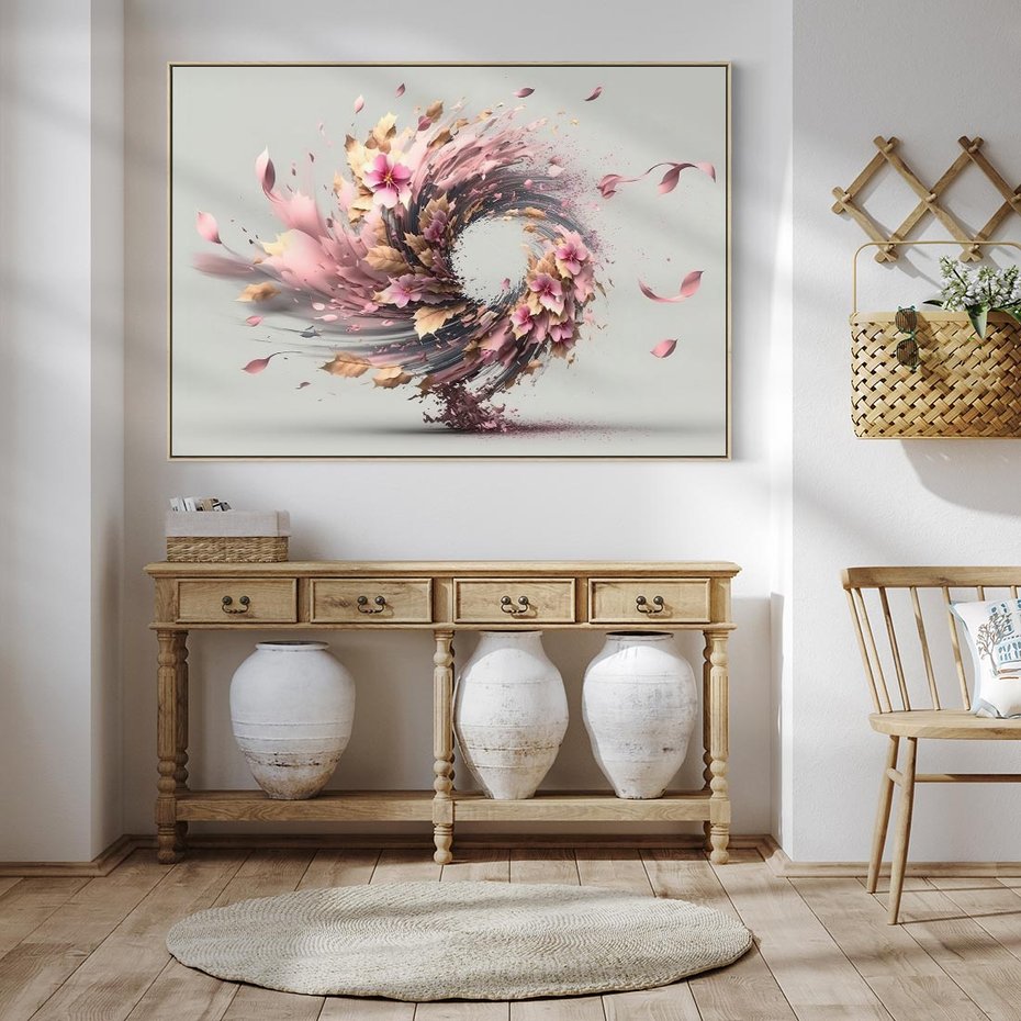 Obraz w ramie 100x70 - Kwiatowy Wir - nowoczesna grafika komputerowa, wir z kwiatów - rama drewno