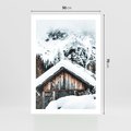 Plakat bez ramy 50x70 - Domek w Górach w Białym Odcieniu - zima, domek w górach