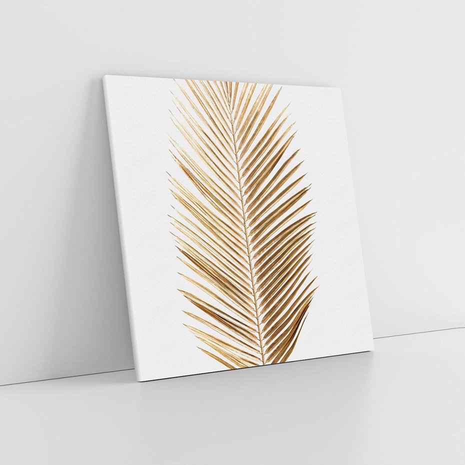 Obraz na płótnie 60x60 - Złoty blask palmowego liścia - złota, palma
