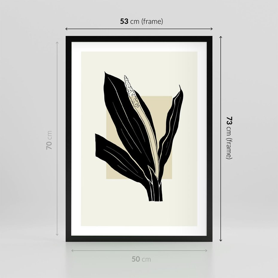 Plakat w ramie 50x70 - Harmonia liści - minimalistyczny obraz, szkic - rama czarna