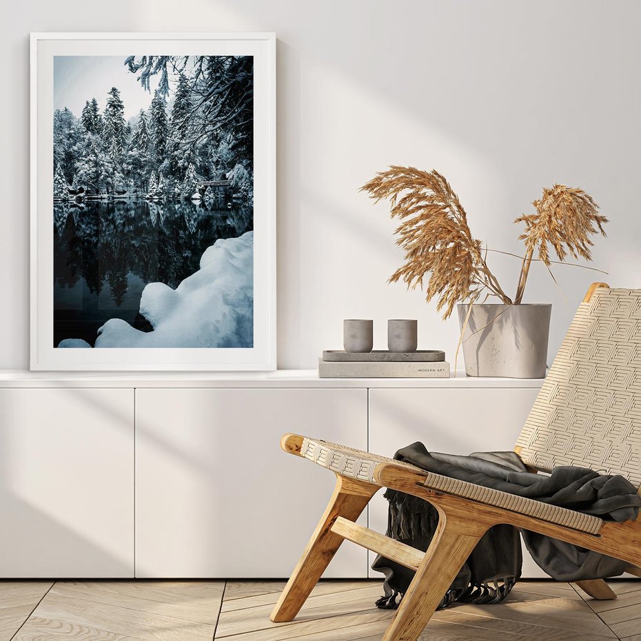 Plakat bez ramy 50x70 - Zima nad Jeziorem - krajobraz zimowy, jezioro