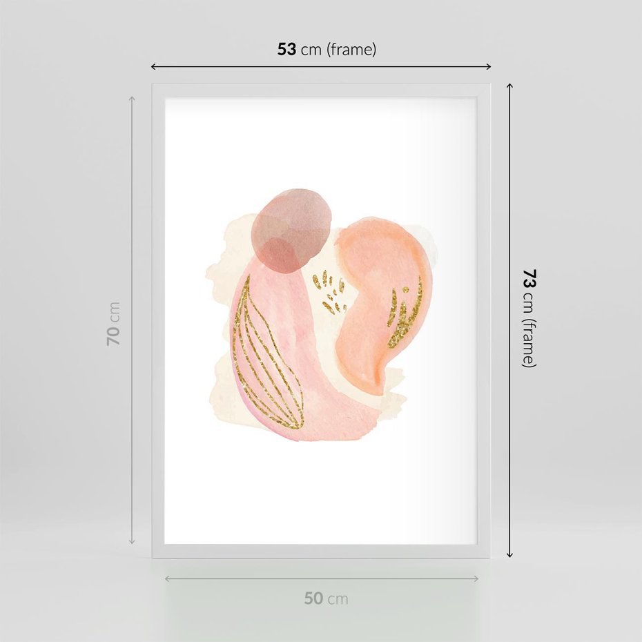 Plakat w ramie 50x70 - Impresje Przenikających Form - abstrakcyjne akwarelowe plamy, minimalizm - rama biała