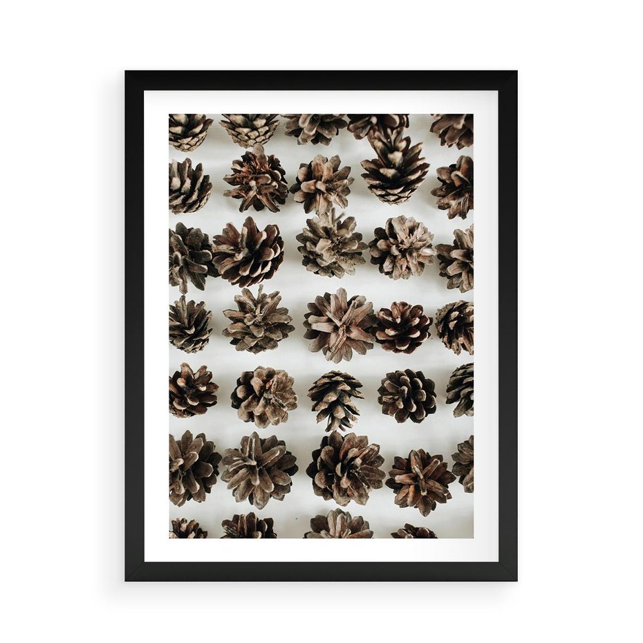 Plakat w ramie 50x70 - Jesienna Tekstura - kompozycja z suchych szyszek, jesienne szyszki - rama czarna