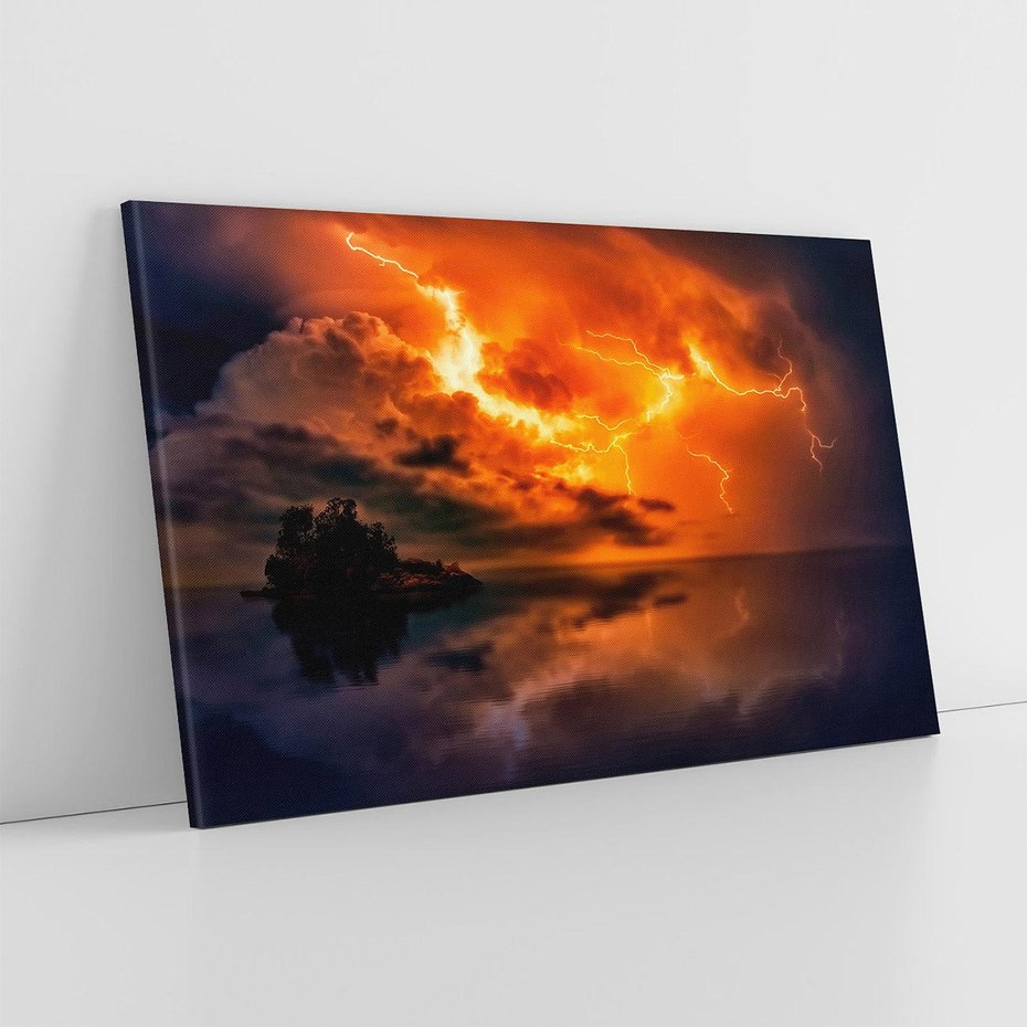 Obraz na płótnie 100x70 - Burza nad morzem z piorunem - burza, piorun