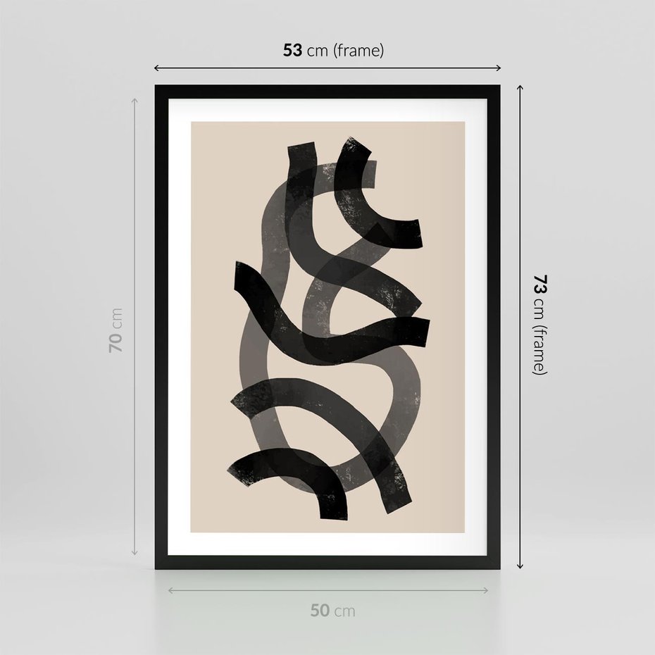 Plakat w ramie 50x70 - Strukturalne Odbicia Innowacji - zaplątane minimalistyczne linie, na bezowym tle - rama czarna