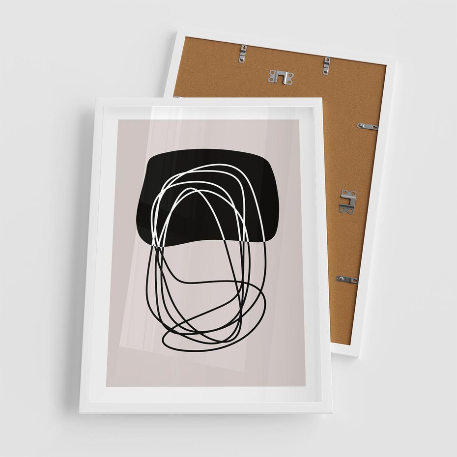 Plakat w ramie 50x70 - Strukturalne Kontrasty - abstrakcyjne szkicowane linie, minimalizm - rama biała