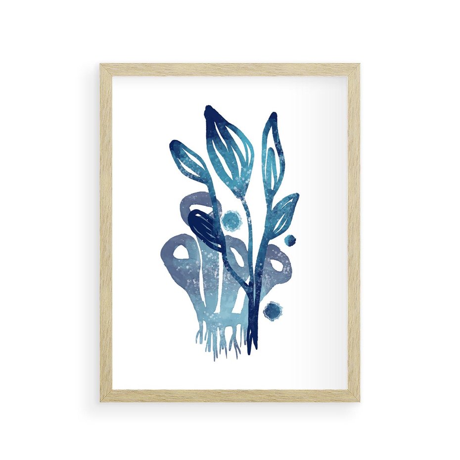 Plakat w ramie 30x40 - Akwarelowy Błękit - pastelowy, abstrakcyjny plakat - rama drewno