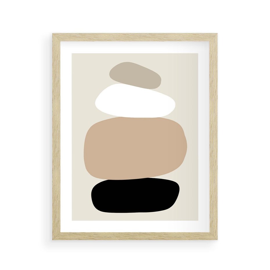 Plakat w ramie 40x50 - Zgeometryzowane Kształty - modernistyczny plakat, obłe kształty - rama drewno