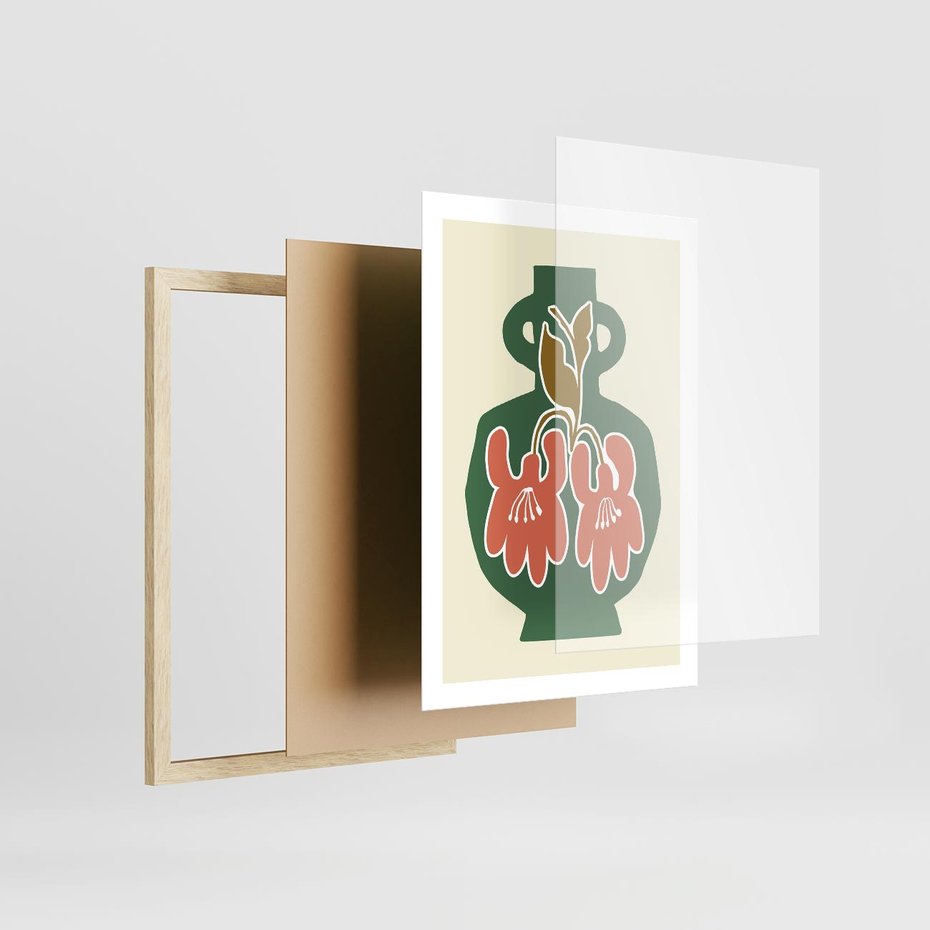 Plakat w ramie 50x70 - Kreatywne Impulsy - boho styl, wazon - rama drewno