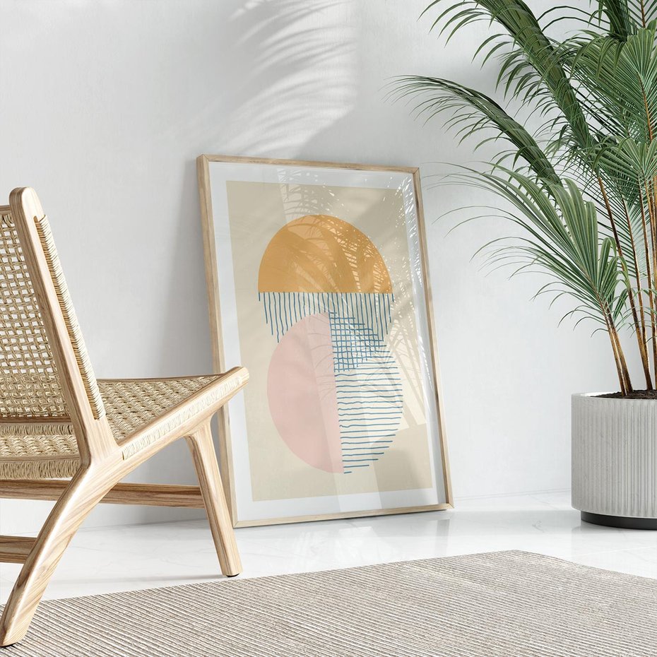 Plakat w ramie 50x70 - Migotliwe Wzory - geometryczne kształty, koła - rama drewno