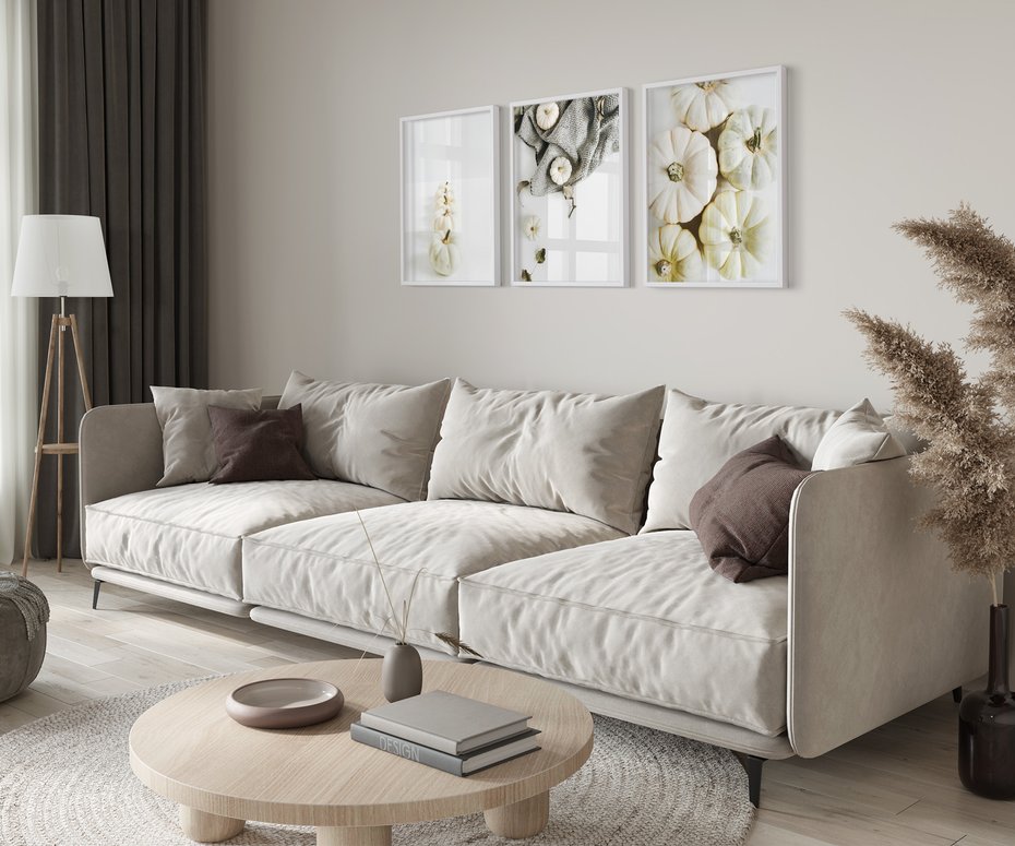 Zestaw obrazy w ramie 40x50 galeria - Białe, dynie, minimalizm - rama biała