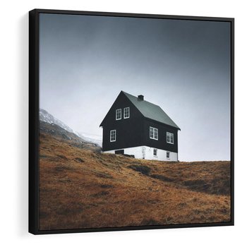 Obraz w ramie 50x50 - Ciepło i Przytulność - skandynawski, domek - rama czarna