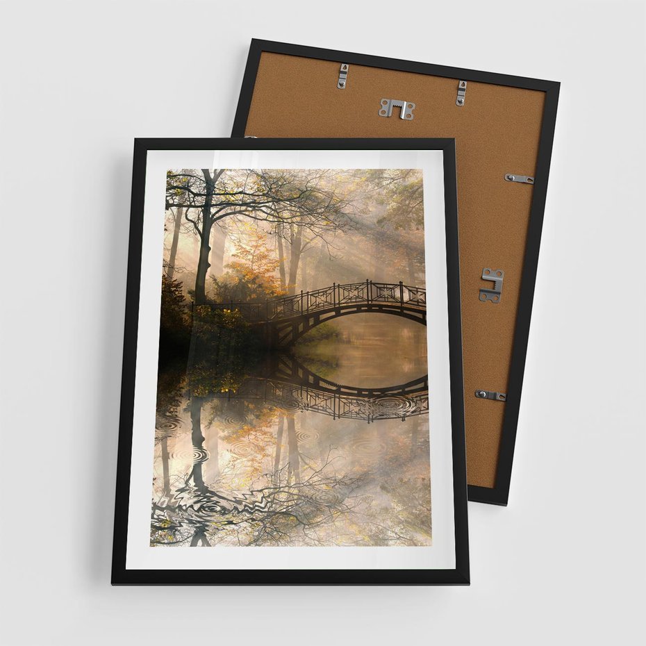 Plakat w ramie 50x70 - Romantyczny Mostek - mostek, romantyczny - rama czarna
