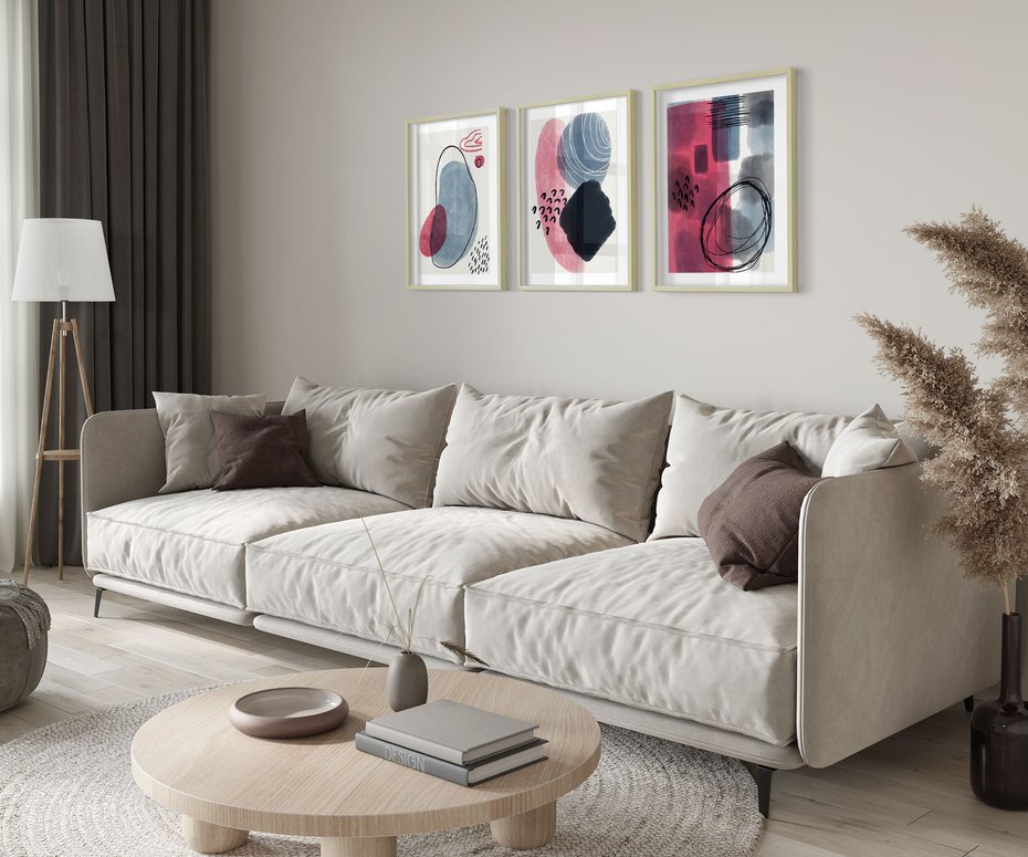 Zestaw obrazy w ramie 40x50 galeria - Grafika, akwarelowe, plamy - rama drewno