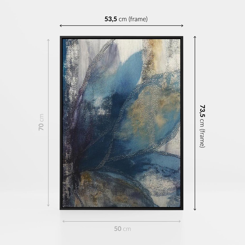 Obraz w ramie 50x70 - Tekstura Kwiatu - olejny obraz, niebieski kwiat - rama czarna