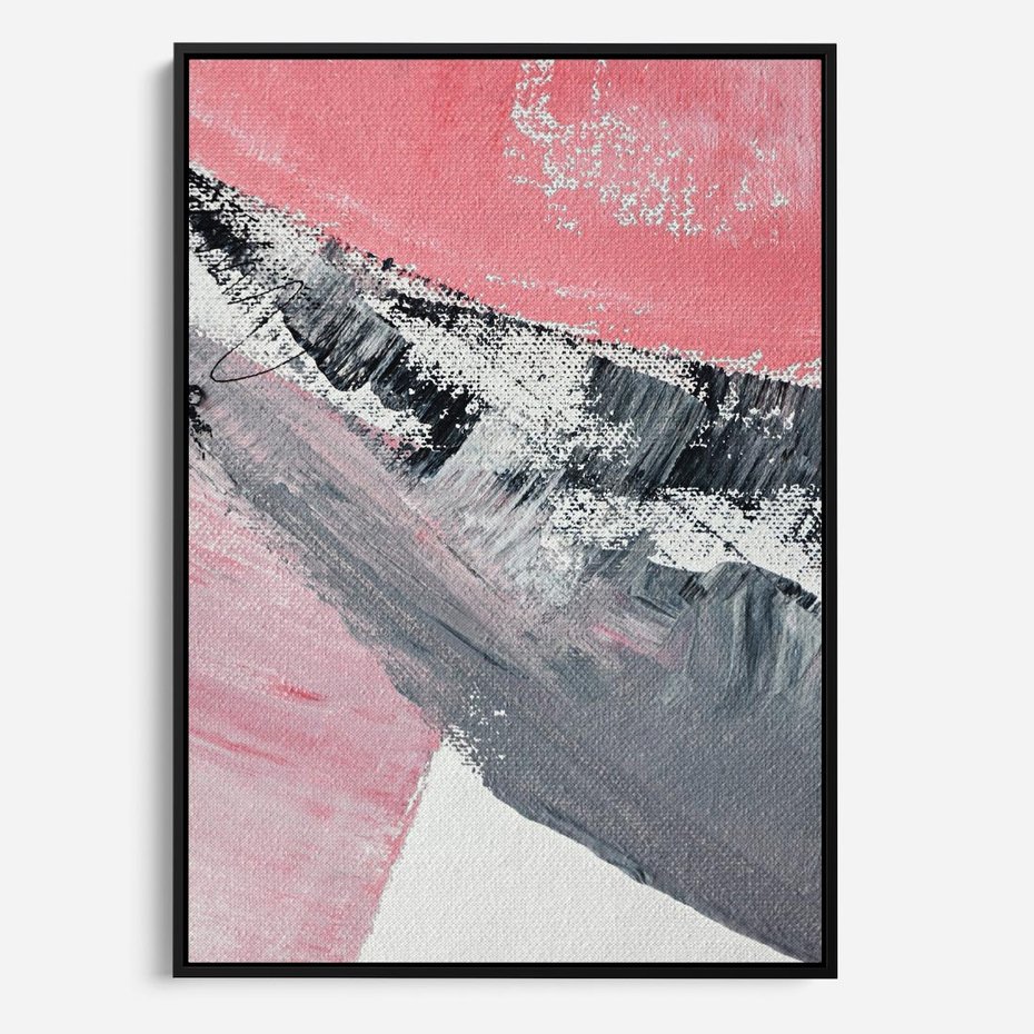 Obraz w ramie 50x70 - Kontrastujący Ruch Emocji - abstrakcyjne pasy farby, kolory róż szary czarny - rama czarna