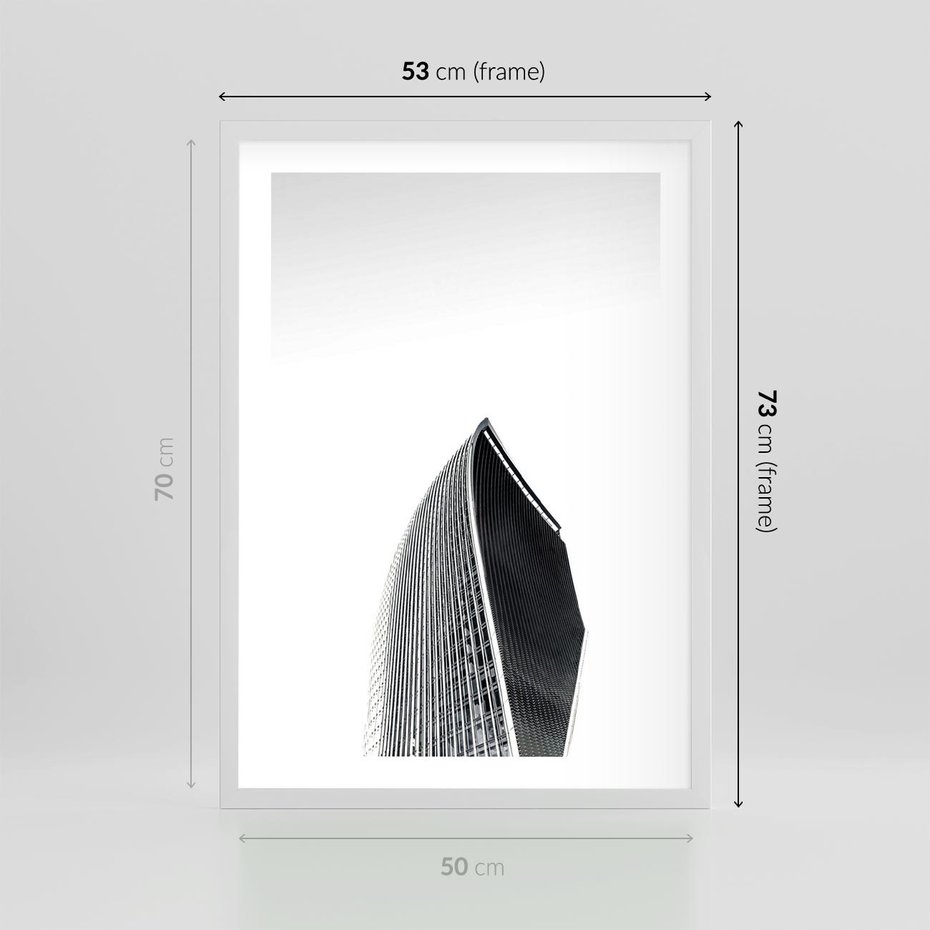 Plakat w ramie 50x70 - Czarno-Biały Wieżowiec - architektura, wieżowiec - rama biała