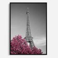 Obraz w ramie 50x70 - Różowy Paryż - czarno białe zdjęcie, wieża eiffla - rama czarna