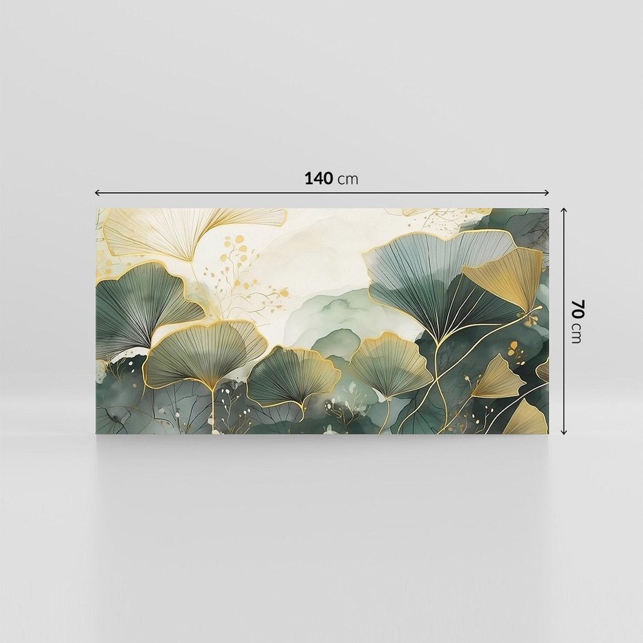 Obraz na płótnie 140x70 - Natura w Złotym Odcieniu - złote elementy, liście miłorzębu japońskiego