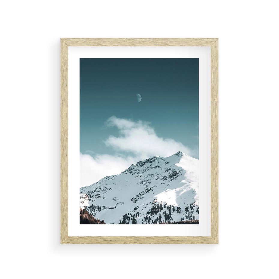 Plakat w ramie 30x40 - Nocna Magia w Górach - fotografia, śnieg - rama drewno