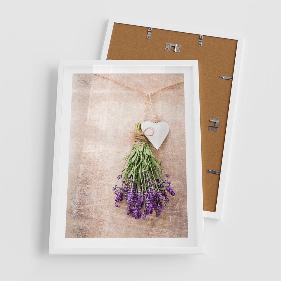 Plakat w ramie 50x70 - Romantyczny urok - lawenda, bukiet - rama biała