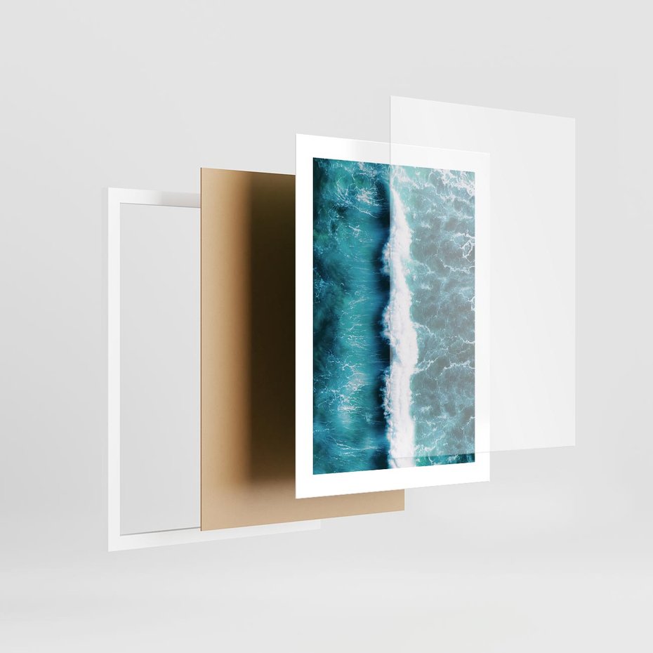 Plakat w ramie 30x40 - Błękitna Siła Oceanu - fale, ocean - rama biała