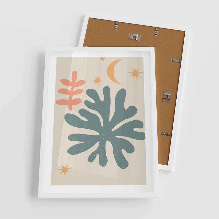 Plakat w ramie 50x70 - Rozbłysk Emanacji - boho formy, kształty - rama biała