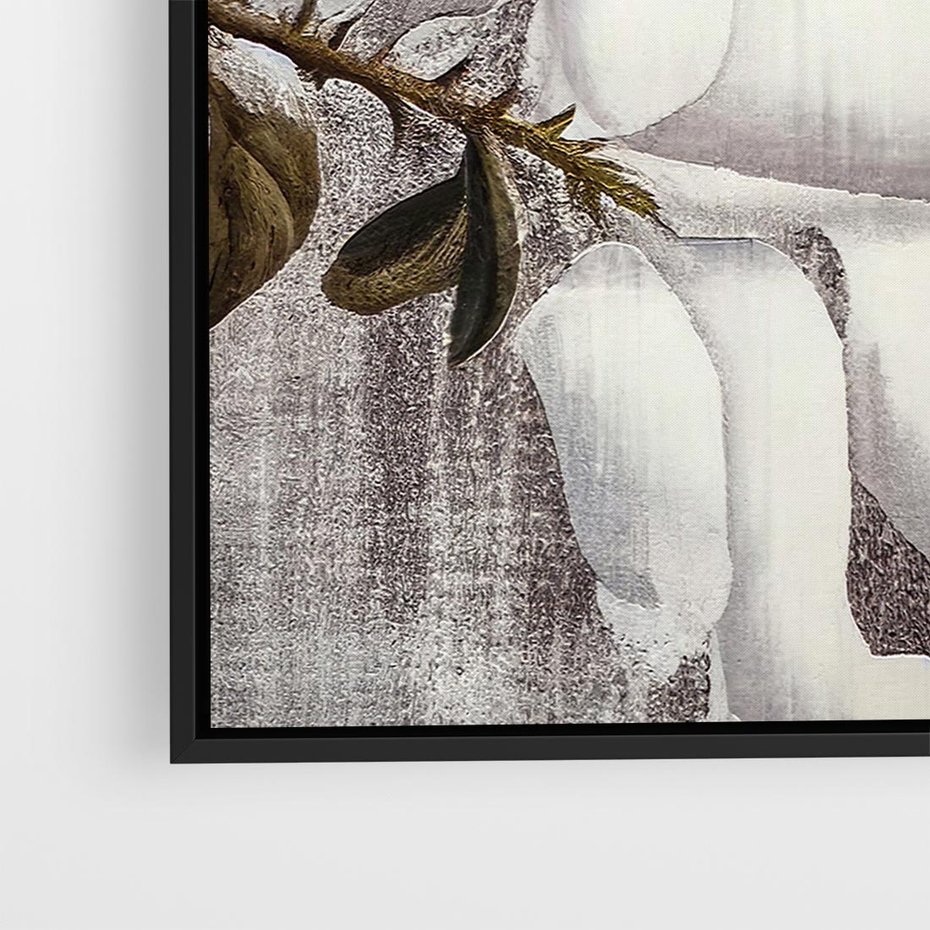 Obraz w ramie 50x50 - Tekstura Kwiatu - białe kwiaty, duży kwiat - rama czarna