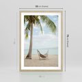 Plakat w ramie 50x70 - Relaks na plaży - palma, hamak - rama drewno