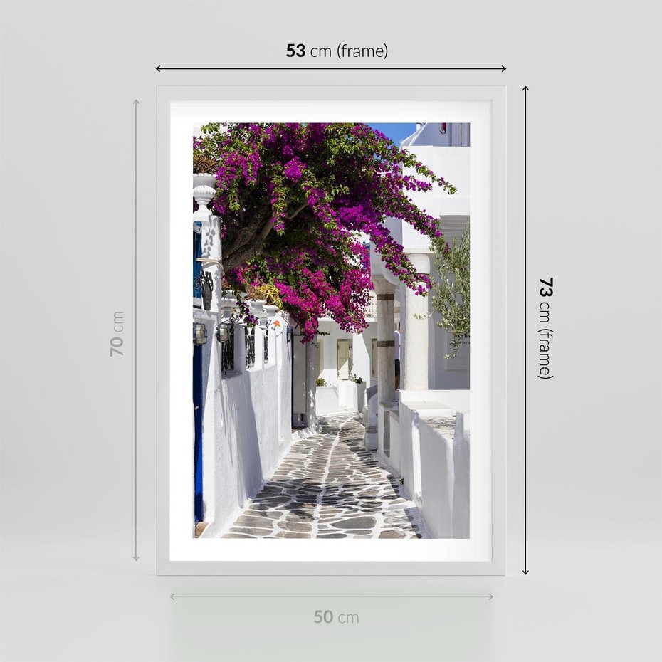 Plakat w ramie 50x70 - Mroczna Tajemnica - uliczka, perspektywa - rama biała