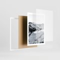 Plakat w ramie 50x70 - Biały Zimowy Pejzaż - góry w zimie, ośnieżone wysokie szczyty - rama biała