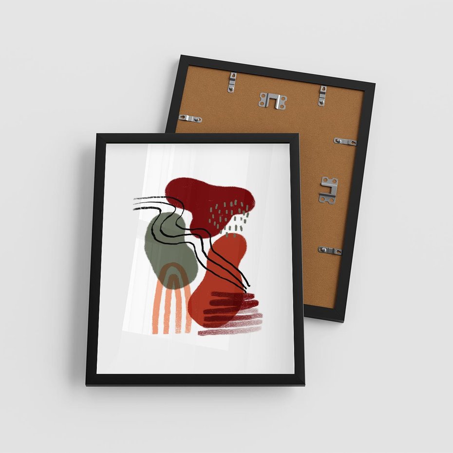 Plakat w ramie 40x50 - Boho Przenikanie - abstrakcyjna sztuka, boho kształty - rama czarna