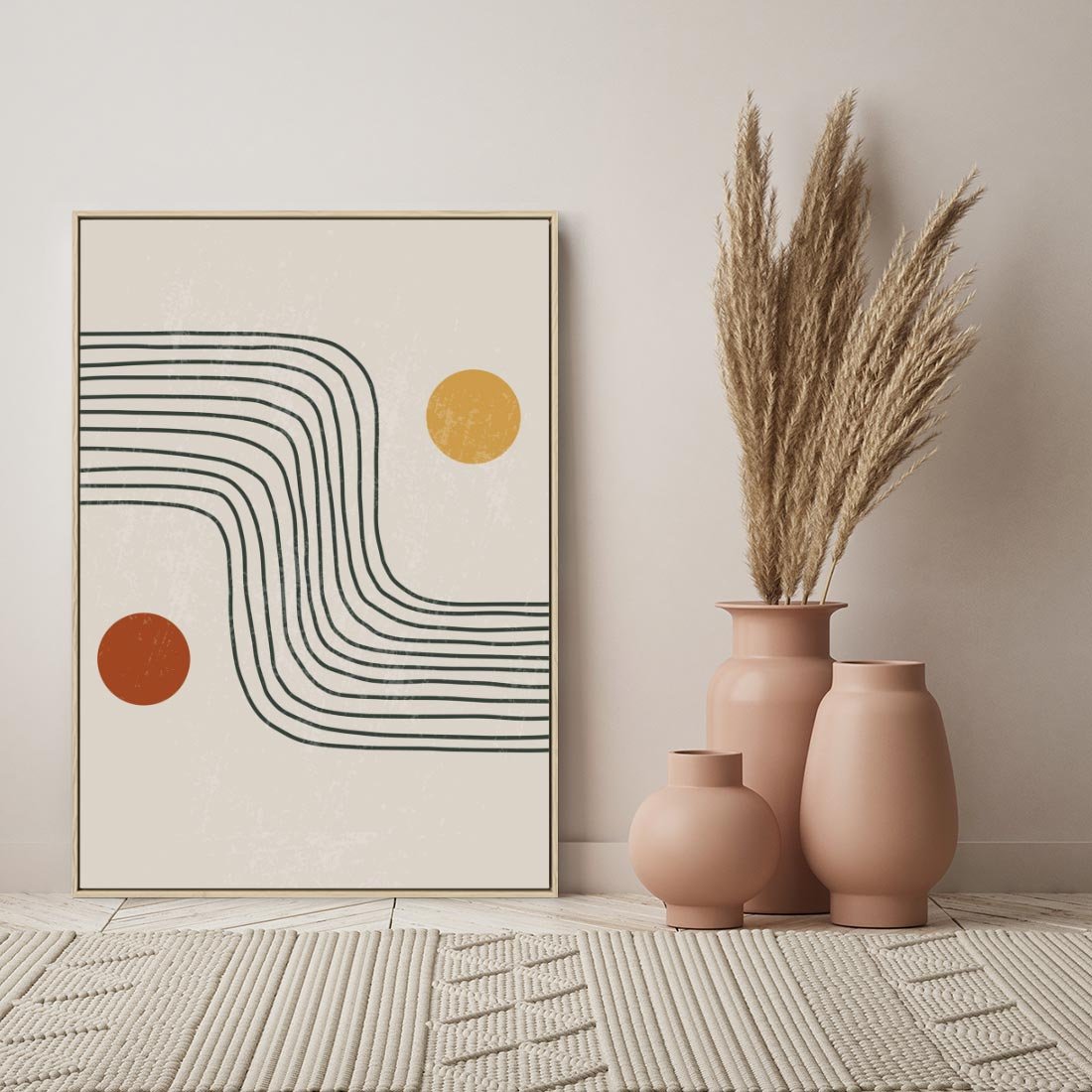 Obraz w ramie 80x120 - Czysta Refleksja - abstrakcyjna sztuka, boho kształty - rama drewno