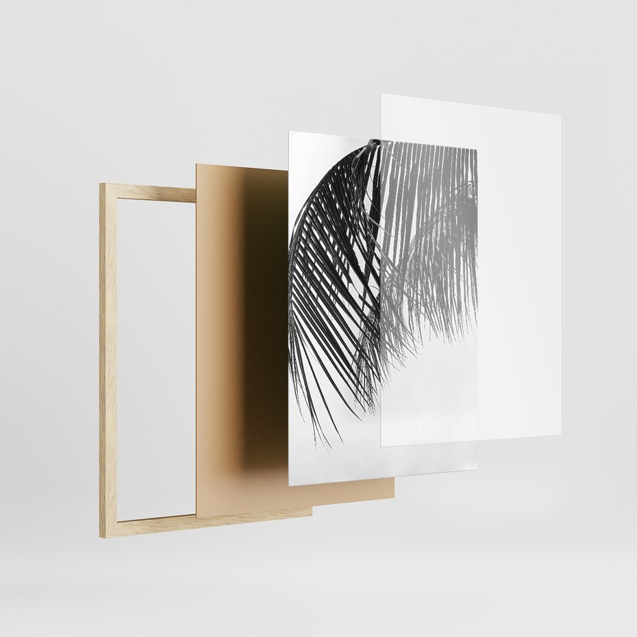 Zestaw obrazy w ramie 30x40 galeria - Palmy, liście, cytat, napis - rama drewno