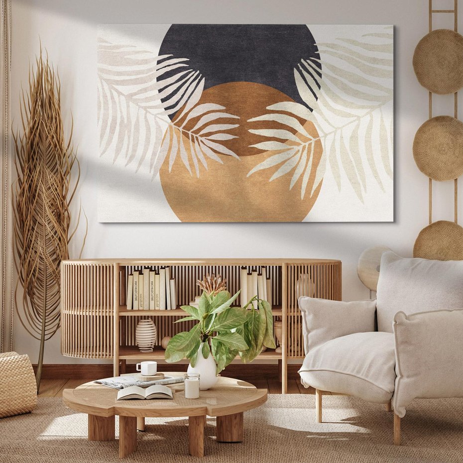 Obraz na płótnie 70x50 - Kompozycje ukrytych myśli - symetria, dwa koła po środku