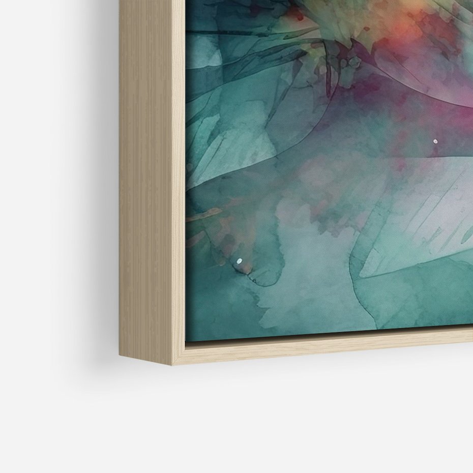 Obraz w ramie 80x120 - Subtelne Zielone - pastelowe zielone liście, róż - rama drewno