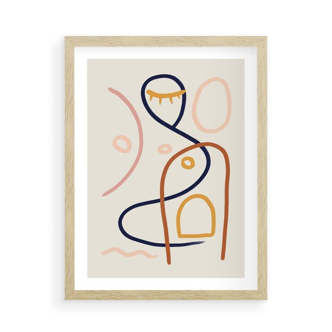 Plakat w ramie 50x70 - Mgnienie Oka - abstrakcja w stylu picasso, beżowe tło - rama drewno