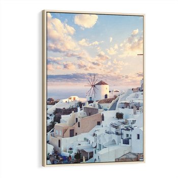Obraz w ramie 80x120 - Biel ponad Błękitem - Santorini, białe budynki - rama drewno
