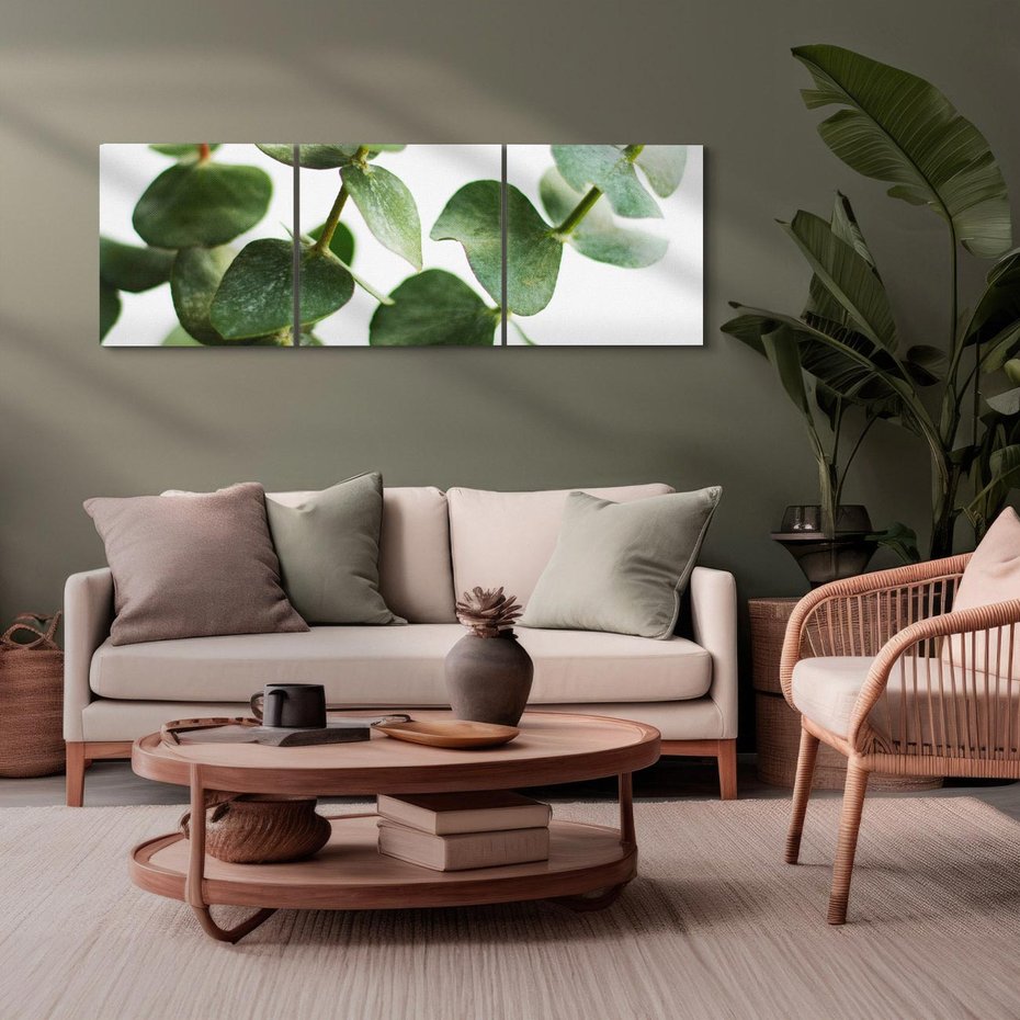 Obraz na płótnie 90x30 - Zielone eukaliptusy - eukaliptus, liście