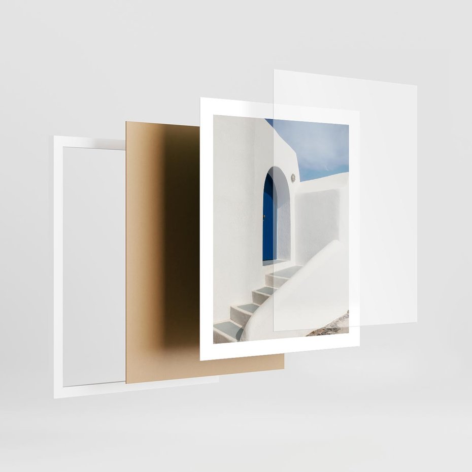 Plakat w ramie 40x50 - Powitanie Wyspy - Santorini, drzwi - rama biała