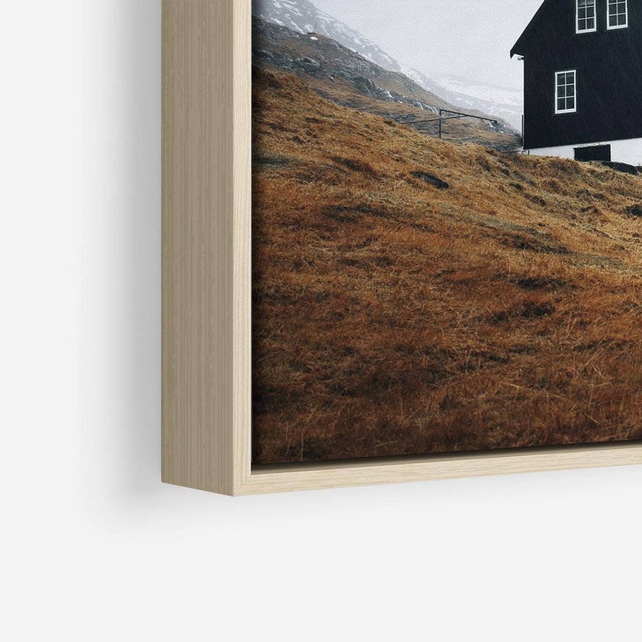 Obraz w ramie 50x50 - Ciepło i Przytulność - skandynawski, domek - rama drewno