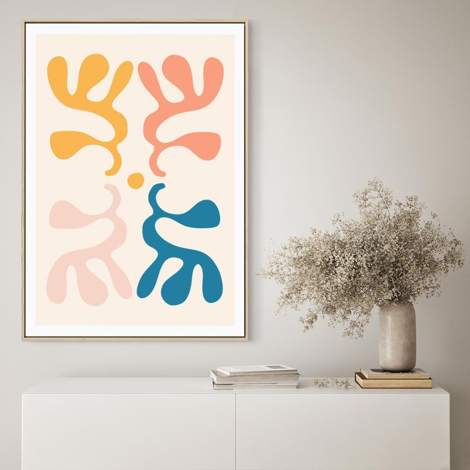 Obraz w ramie 80x120 - Migotliwe Akwarelowe Kontury - absrakcyjne dziwne formy, nowoczesny plakat - rama drewno