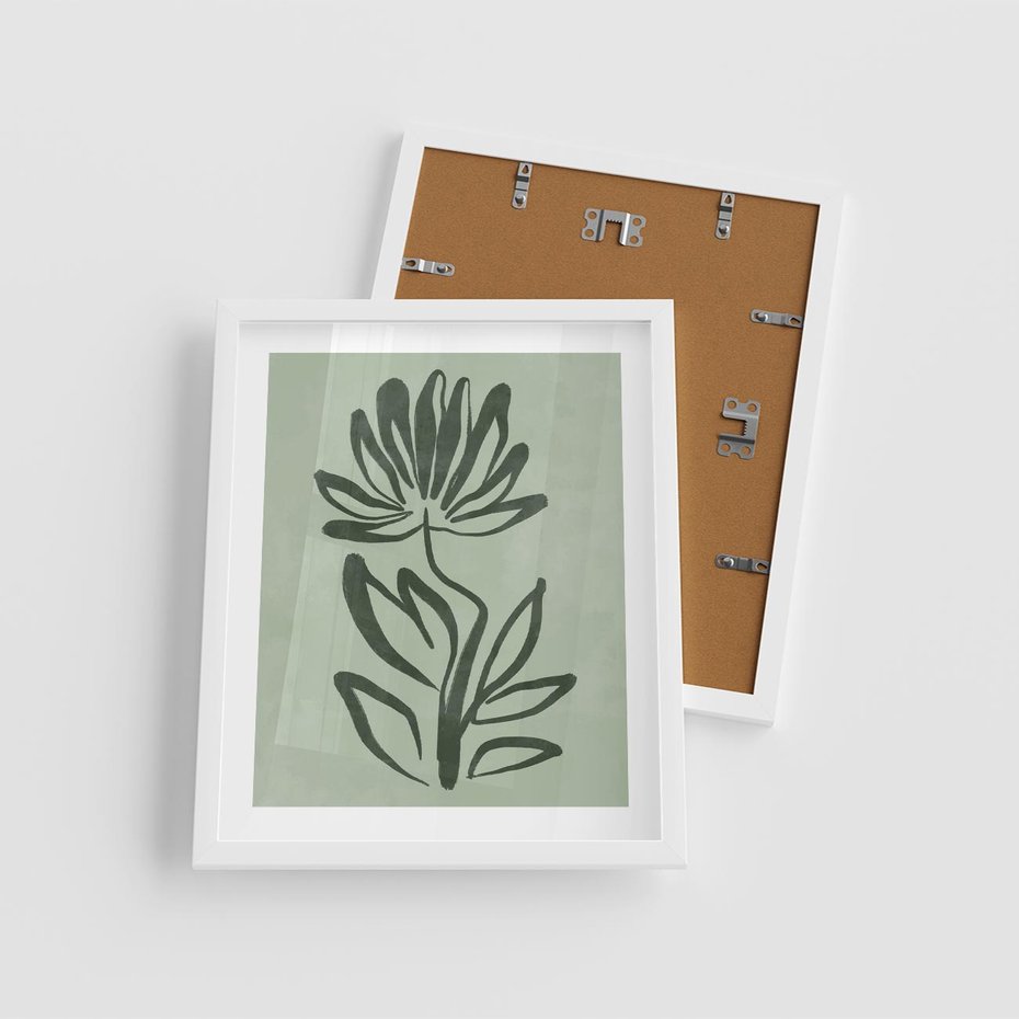 Plakat w ramie 40x50 - Zieleń Wyjątkowego Ukojenia - zielona abstrakcja, zgaszona zieleń - rama biała