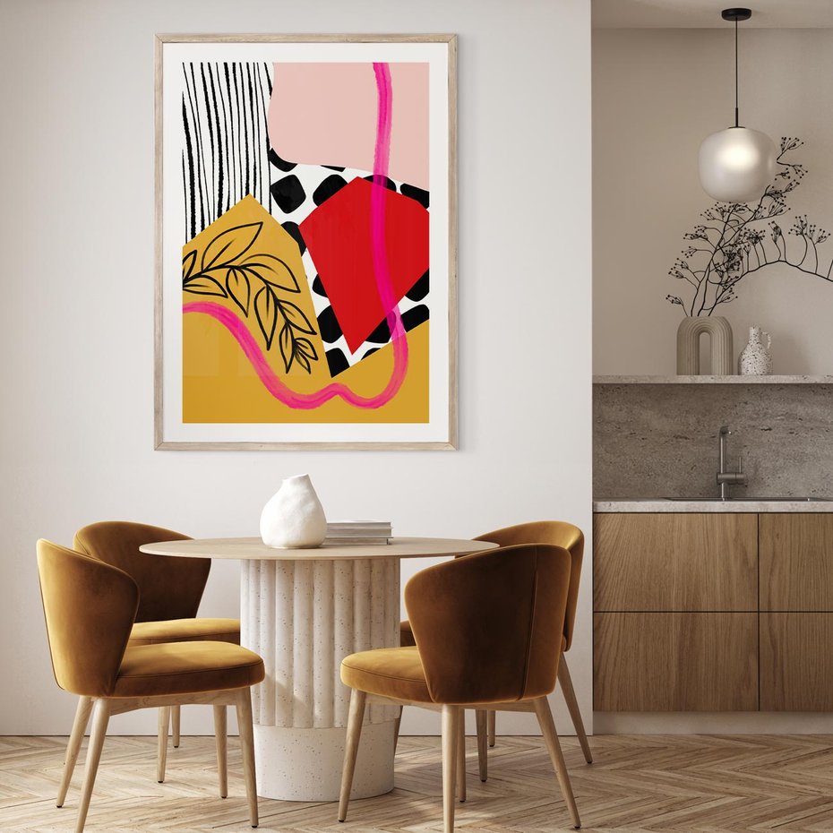 Plakat w ramie 30x40 - Wnętrza Form - abstrakcyjna kompozycja, różne tekstury - rama drewno