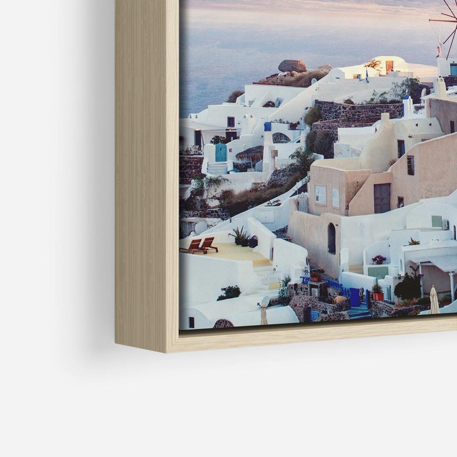 Obraz w ramie 80x80 - Biel ponad Błękitem - Santorini, białe budynki - rama drewno