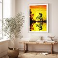 Plakat w ramie 30x40 - Rower przy zachodzie słońca - rower, zachód - rama drewno