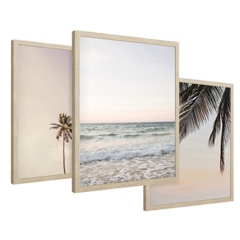 Zestaw obrazy w ramie 50x70 galeria - Tropikalne, palmy, plaża, wakacje - rama drewno