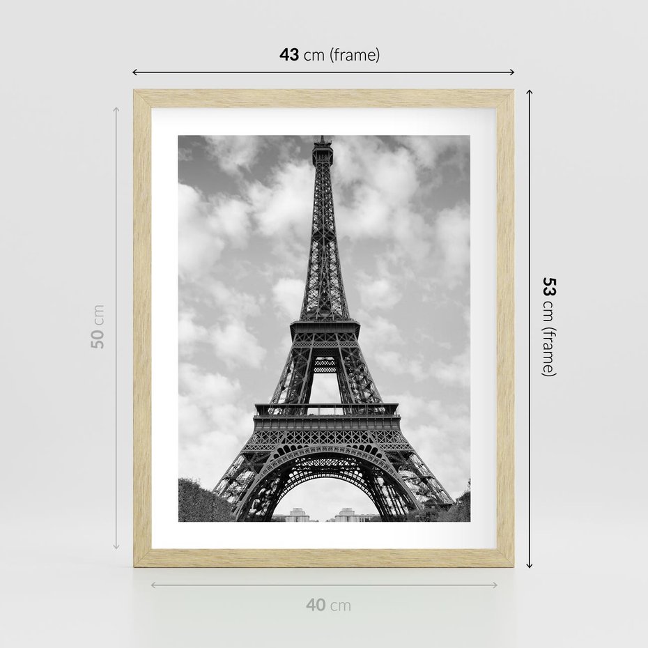 Plakat w ramie 40x50 - Nocna panorama Paryża z wieżą Eiffla - Eiffla, Paryż - rama drewno