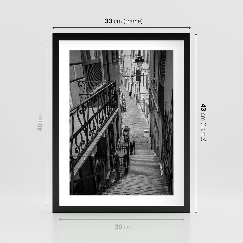 Plakat w ramie 30x40 - Magiczne spacery - uliczka, perspektywa - rama czarna