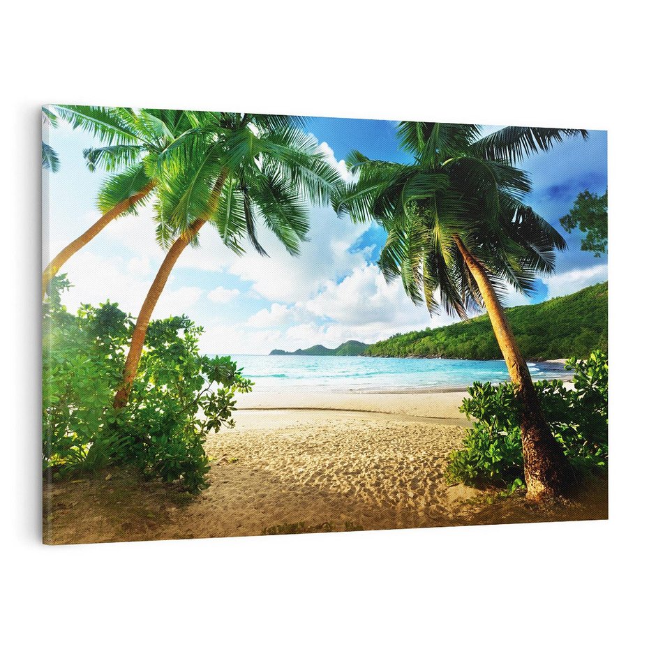 Obraz na płótnie 70x50 - Rajskie Seszele - plaża i palmy - Seszele, plaża